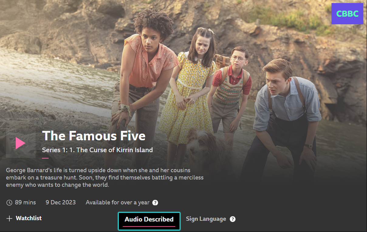 Screenshot of an episode page on the iPlayer website with the 'Audio Described' button highlighted at the bottom
